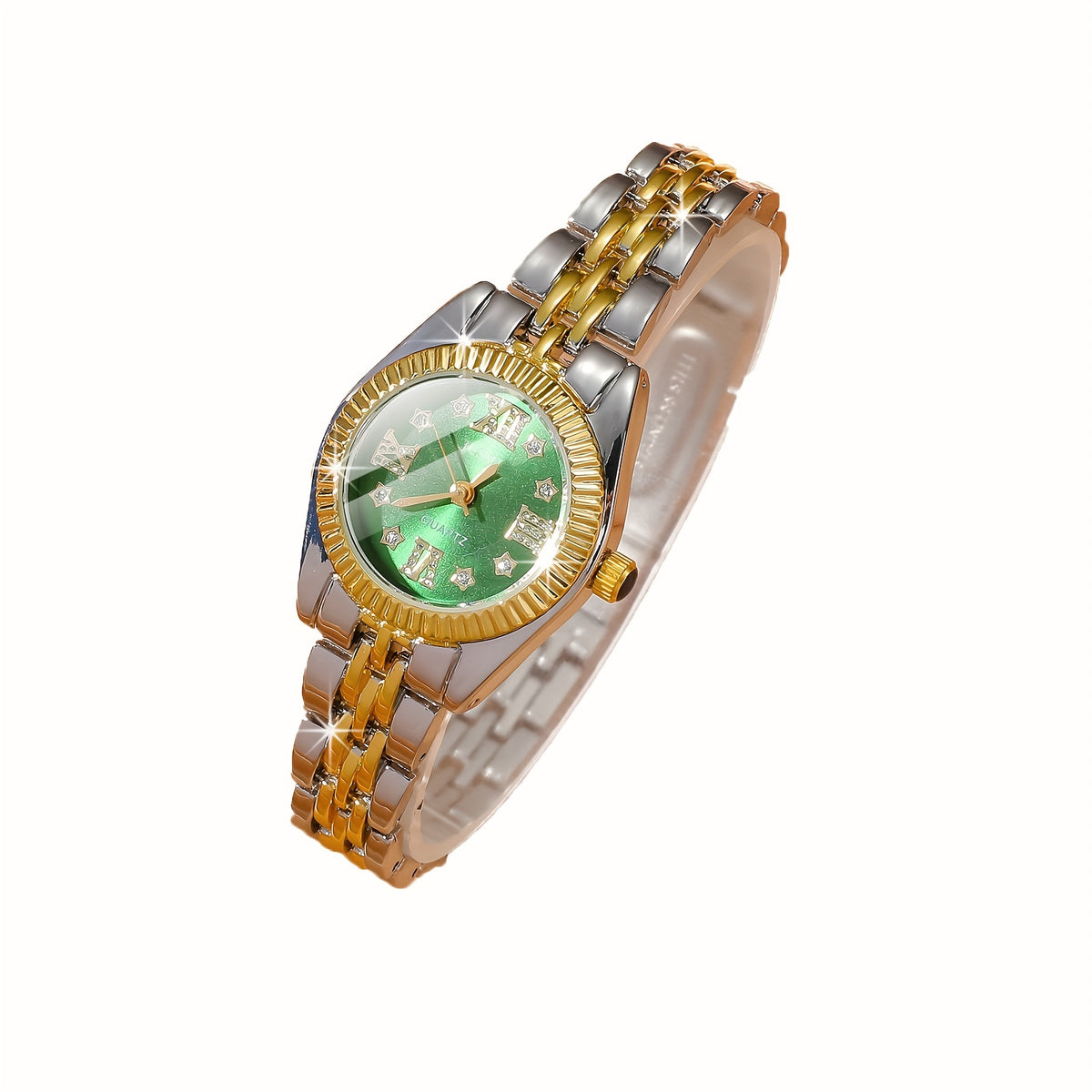 Resplandor estrellado dorado, plateado y verde