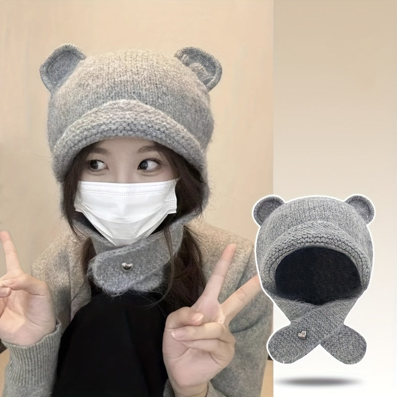 Gorro gris con forma de oso