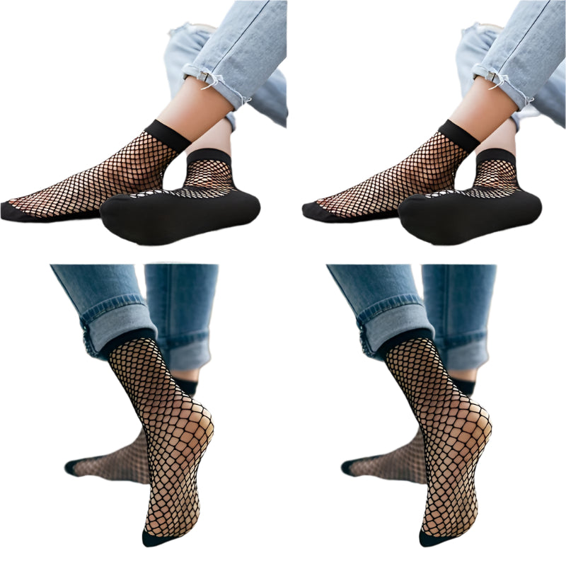 Los calcetines negros están disponibles sin fondo: 4 pares de medias de malla Mystique