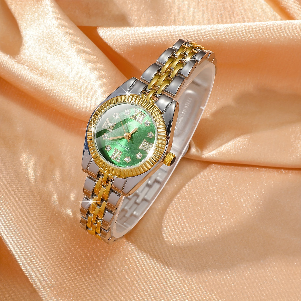 Resplandor estrellado dorado, plateado y verde