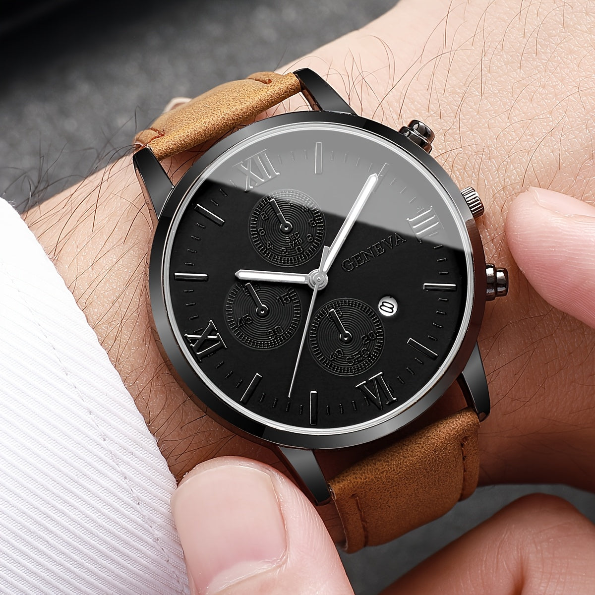 V1410 Brown Belt Black Shell Black Face Timeless Craft