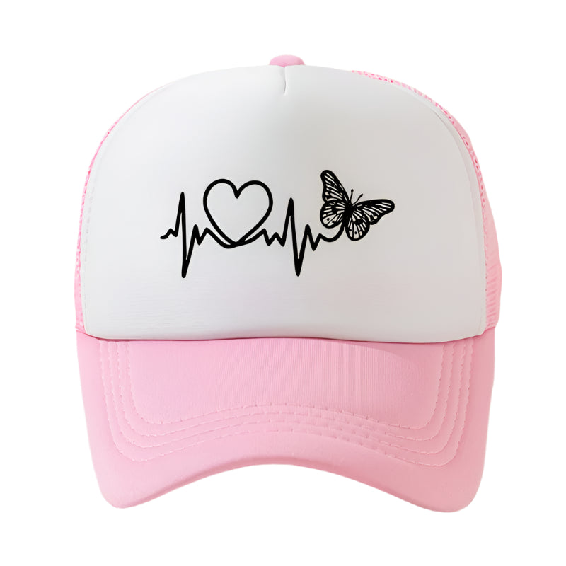 Gorra con corazón rosa y blanco