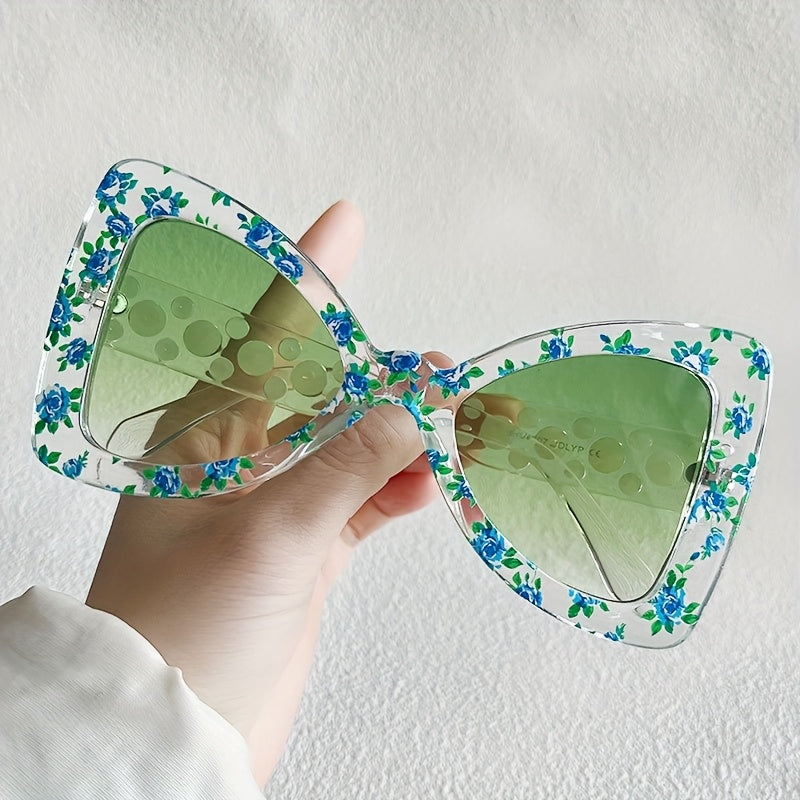 Marco azul degradado con estilo floral verde