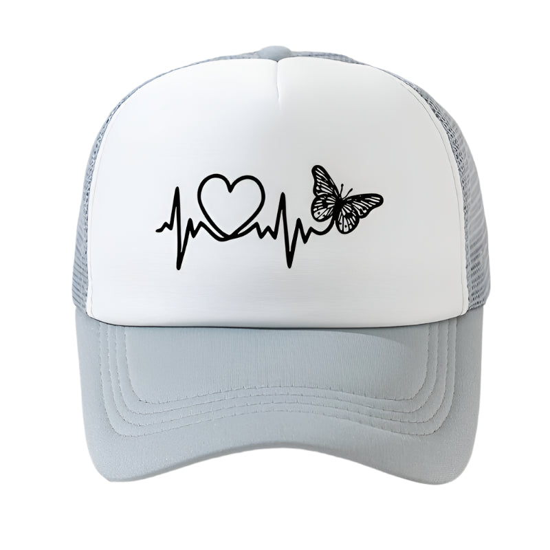 Gorra con forma de corazón en gris claro y blanco