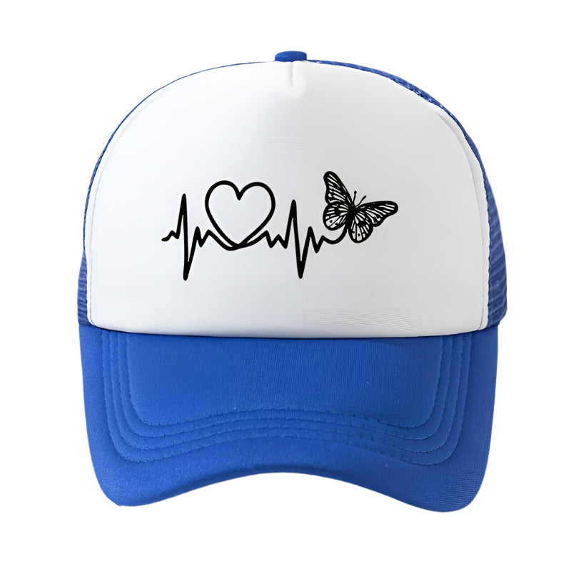 Royal Blue And White Heart Fly Cap