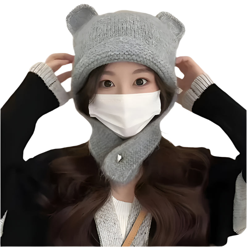 Gorro gris con forma de oso